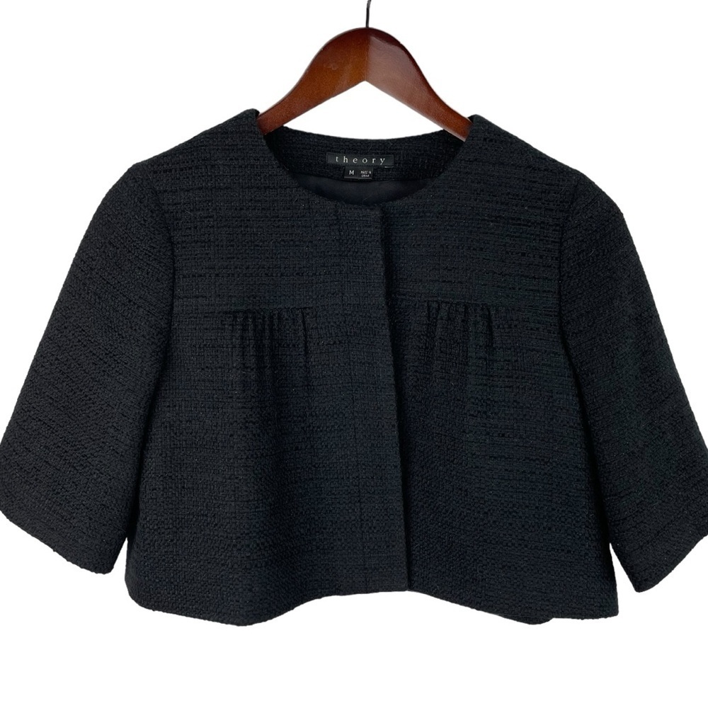Theory | Tilford Black Tweed Elbow Sleeve Shrug Crop Jacket